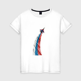 Женская футболка хлопок с принтом Су-35 в Петрозаводске, 100% хлопок | прямой крой, круглый вырез горловины, длина до линии бедер, слегка спущенное плечо | ввс | военно воздушные силы | самолет | силовые структуры | су 35 | су35
