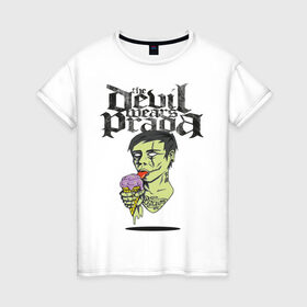 Женская футболка хлопок с принтом the devil wears prada в Петрозаводске, 100% хлопок | прямой крой, круглый вырез горловины, длина до линии бедер, слегка спущенное плечо | Тематика изображения на принте: зомби