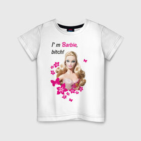 Детская футболка хлопок с принтом I `m Barbie, bitch в Петрозаводске, 100% хлопок | круглый вырез горловины, полуприлегающий силуэт, длина до линии бедер | Тематика изображения на принте: 90 | 90 е | barbie | барби | кукла | ностальгия