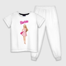 Детская пижама хлопок с принтом Барби на прогулке в Петрозаводске, 100% хлопок |  брюки и футболка прямого кроя, без карманов, на брюках мягкая резинка на поясе и по низу штанин
 | Тематика изображения на принте: 90 | 90 е | barbie | барби | ностальгия