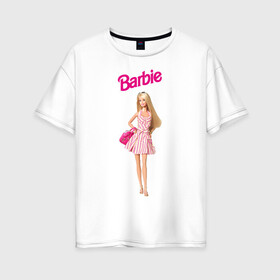 Женская футболка хлопок Oversize с принтом Барби на прогулке в Петрозаводске, 100% хлопок | свободный крой, круглый ворот, спущенный рукав, длина до линии бедер
 | 90 | 90 е | barbie | барби | ностальгия