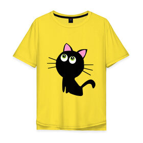 Мужская футболка хлопок Oversize с принтом Маленький котенок в Петрозаводске, 100% хлопок | свободный крой, круглый ворот, “спинка” длиннее передней части | киса | котенок | котик | кошка | черная кошка | черный кот