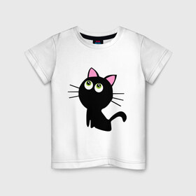 Детская футболка хлопок с принтом Маленький котенок в Петрозаводске, 100% хлопок | круглый вырез горловины, полуприлегающий силуэт, длина до линии бедер | киса | котенок | котик | кошка | черная кошка | черный кот