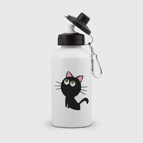 Бутылка спортивная с принтом Маленький котенок в Петрозаводске, металл | емкость — 500 мл, в комплекте две пластиковые крышки и карабин для крепления | киса | котенок | котик | кошка | черная кошка | черный кот