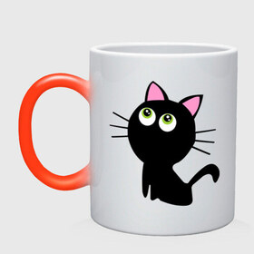 Кружка хамелеон с принтом Маленький котенок в Петрозаводске, керамика | меняет цвет при нагревании, емкость 330 мл | киса | котенок | котик | кошка | черная кошка | черный кот