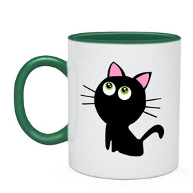 Кружка двухцветная с принтом Маленький котенок в Петрозаводске, керамика | объем — 330 мл, диаметр — 80 мм. Цветная ручка и кайма сверху, в некоторых цветах — вся внутренняя часть | киса | котенок | котик | кошка | черная кошка | черный кот