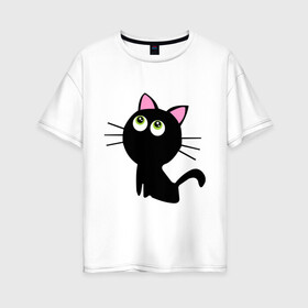 Женская футболка хлопок Oversize с принтом Маленький котенок в Петрозаводске, 100% хлопок | свободный крой, круглый ворот, спущенный рукав, длина до линии бедер
 | киса | котенок | котик | кошка | черная кошка | черный кот
