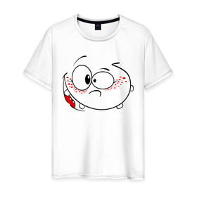 Мужская футболка хлопок с принтом Самый веселый самйл в Петрозаводске, 100% хлопок | прямой крой, круглый вырез горловины, длина до линии бедер, слегка спущенное плечо. | Тематика изображения на принте: smile | позитив | радость | смайл | смайлик