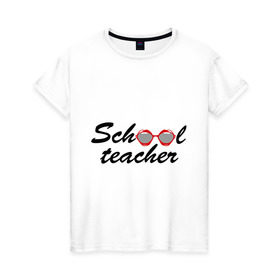 Женская футболка хлопок с принтом school teacher в Петрозаводске, 100% хлопок | прямой крой, круглый вырез горловины, длина до линии бедер, слегка спущенное плечо | губы | очки | помада | рот | школа | школьный учитель