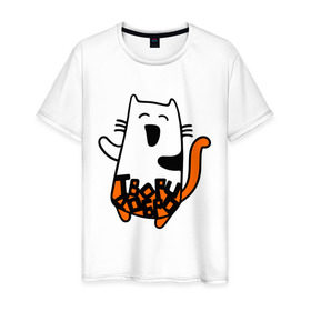 Мужская футболка хлопок с принтом Твори добро в Петрозаводске, 100% хлопок | прямой крой, круглый вырез горловины, длина до линии бедер, слегка спущенное плечо. | cat | kitty | котенок | котик | котяра | кошак