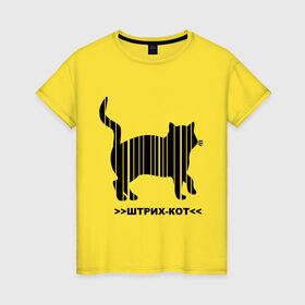 Женская футболка хлопок с принтом Штрих кот в Петрозаводске, 100% хлопок | прямой крой, круглый вырез горловины, длина до линии бедер, слегка спущенное плечо | кот | кошка | кошки | прикольные картинки | штрих | штрих кот