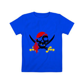 Детская футболка хлопок с принтом Пиратский череп в Петрозаводске, 100% хлопок | круглый вырез горловины, полуприлегающий силуэт, длина до линии бедер | Тематика изображения на принте: пираты | череп с ножами