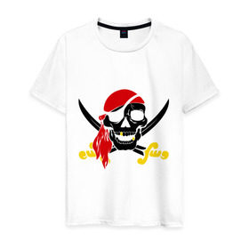 Мужская футболка хлопок с принтом Пиратский череп в Петрозаводске, 100% хлопок | прямой крой, круглый вырез горловины, длина до линии бедер, слегка спущенное плечо. | пираты | череп с ножами