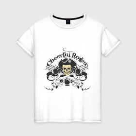 Женская футболка хлопок с принтом Cheerful Roger в Петрозаводске, 100% хлопок | прямой крой, круглый вырез горловины, длина до линии бедер, слегка спущенное плечо | cheerful roger | веселый роджер | пиратская метка | пиратский череп | череп