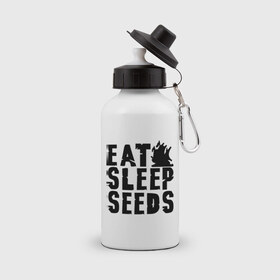 Бутылка спортивная с принтом Eat sleep seeds в Петрозаводске, металл | емкость — 500 мл, в комплекте две пластиковые крышки и карабин для крепления | админские | для админов | есть | сисадминам | спать