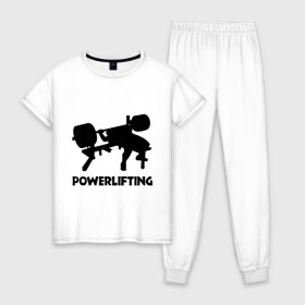 Женская пижама хлопок с принтом поверлифтинг в Петрозаводске, 100% хлопок | брюки и футболка прямого кроя, без карманов, на брюках мягкая резинка на поясе и по низу штанин | powerlifting