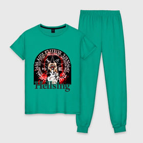 Женская пижама хлопок с принтом Hellsing символ Алукарда в Петрозаводске, 100% хлопок | брюки и футболка прямого кроя, без карманов, на брюках мягкая резинка на поясе и по низу штанин | anime | hellsing | аниме | анимэ | манга | хеллсинг