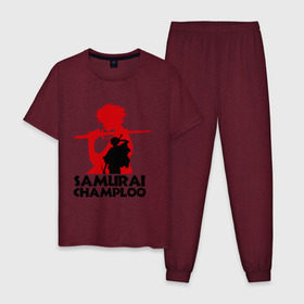 Мужская пижама хлопок с принтом Самурай Champloo в Петрозаводске, 100% хлопок | брюки и футболка прямого кроя, без карманов, на брюках мягкая резинка на поясе и по низу штанин
 | Тематика изображения на принте: anime | samurai champloo | аниме | анимэ | самурай чамплу