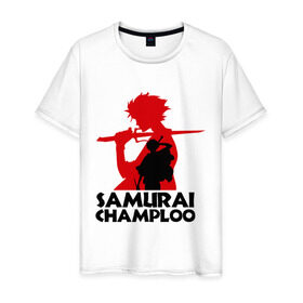 Мужская футболка хлопок с принтом Самурай Champloo в Петрозаводске, 100% хлопок | прямой крой, круглый вырез горловины, длина до линии бедер, слегка спущенное плечо. | Тематика изображения на принте: anime | samurai champloo | аниме | анимэ | самурай чамплу