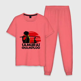 Мужская пижама хлопок с принтом Самурай Champloo закат в Петрозаводске, 100% хлопок | брюки и футболка прямого кроя, без карманов, на брюках мягкая резинка на поясе и по низу штанин
 | anime | samurai champloo | аниме | анимэ | самурай чамплу