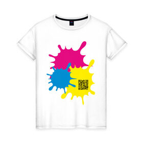 Женская футболка хлопок с принтом blur design в Петрозаводске, 100% хлопок | прямой крой, круглый вырез горловины, длина до линии бедер, слегка спущенное плечо | qr | кляксы | код | разноцветные | шифр | яркие