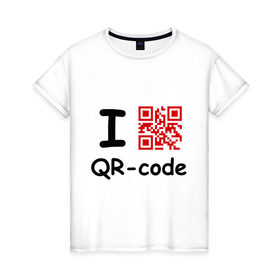 Женская футболка хлопок с принтом I love QR-code в Петрозаводске, 100% хлопок | прямой крой, круглый вырез горловины, длина до линии бедер, слегка спущенное плечо | qr код | интернет | технологии | шифр
