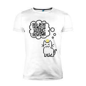 Мужская футболка премиум с принтом Коты правят миром в Петрозаводске, 92% хлопок, 8% лайкра | приталенный силуэт, круглый вырез ворота, длина до линии бедра, короткий рукав | qr код | в короне | код | кот | котенок | куар | кьюар
