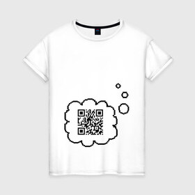 Женская футболка хлопок с принтом Привет, мир! в Петрозаводске, 100% хлопок | прямой крой, круглый вырез горловины, длина до линии бедер, слегка спущенное плечо | qr код | интернет | надпись | послание | технологии | шифр