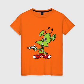Женская футболка хлопок с принтом зеленый марсианин в Петрозаводске, 100% хлопок | прямой крой, круглый вырез горловины, длина до линии бедер, слегка спущенное плечо | зеленый марсианин | инопланетянин | марсианин | марсоход | прикольные картинки