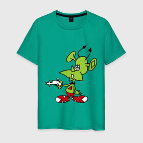 Мужская футболка хлопок с принтом зеленый марсианин в Петрозаводске, 100% хлопок | прямой крой, круглый вырез горловины, длина до линии бедер, слегка спущенное плечо. | зеленый марсианин | инопланетянин | марсианин | марсоход | прикольные картинки