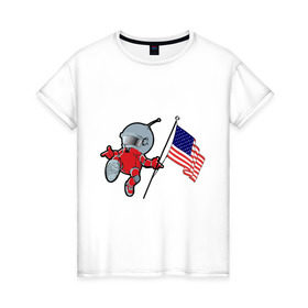 Женская футболка хлопок с принтом космонавт в Петрозаводске, 100% хлопок | прямой крой, круглый вырез горловины, длина до линии бедер, слегка спущенное плечо | Тематика изображения на принте: американский флаг | космонавт | космос | марс | марсоход | прикольные картинки | флаг