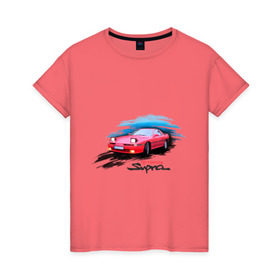 Женская футболка хлопок с принтом toyota supra красная в Петрозаводске, 100% хлопок | прямой крой, круглый вырез горловины, длина до линии бедер, слегка спущенное плечо | tourer | toyota supra | супра | тойота | японские автомобили