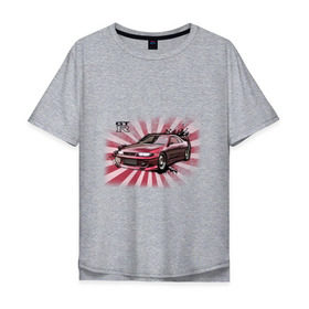 Мужская футболка хлопок Oversize с принтом Nisan Skyline красная в Петрозаводске, 100% хлопок | свободный крой, круглый ворот, “спинка” длиннее передней части | nissan skyline | tourer | ниссан | скайлайн | японские автомобили