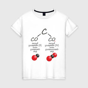 Женская футболка хлопок с принтом Шпаргалка по химии СО2 в Петрозаводске, 100% хлопок | прямой крой, круглый вырез горловины, длина до линии бедер, слегка спущенное плечо | химия | шпаргалка | шпора
