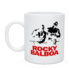 Кружка с принтом Rocky Balboa в Петрозаводске, керамика | объем — 330 мл, диаметр — 80 мм. Принт наносится на бока кружки, можно сделать два разных изображения | boxing | боксер | роки | рокки | рокки бальбоа | спорт
