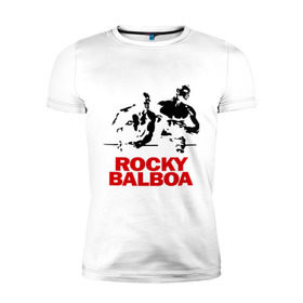 Мужская футболка премиум с принтом Rocky Balboa в Петрозаводске, 92% хлопок, 8% лайкра | приталенный силуэт, круглый вырез ворота, длина до линии бедра, короткий рукав | boxing | боксер | роки | рокки | рокки бальбоа | спорт