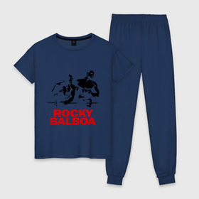Женская пижама хлопок с принтом Rocky Balboa в Петрозаводске, 100% хлопок | брюки и футболка прямого кроя, без карманов, на брюках мягкая резинка на поясе и по низу штанин | boxing | боксер | роки | рокки | рокки бальбоа | спорт