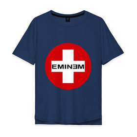 Мужская футболка хлопок Oversize с принтом Eminem знак в Петрозаводске, 100% хлопок | свободный крой, круглый ворот, “спинка” длиннее передней части | Тематика изображения на принте: eminm | slim shady | еминем | реп | репчик | рэп