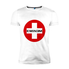 Мужская футболка премиум с принтом Eminem знак в Петрозаводске, 92% хлопок, 8% лайкра | приталенный силуэт, круглый вырез ворота, длина до линии бедра, короткий рукав | eminm | slim shady | еминем | реп | репчик | рэп