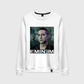 Женский свитшот хлопок с принтом постер Eminem в Петрозаводске, 100% хлопок | прямой крой, круглый вырез, на манжетах и по низу широкая трикотажная резинка  | eminm | slim shady | еминем | реп | репчик | рэп