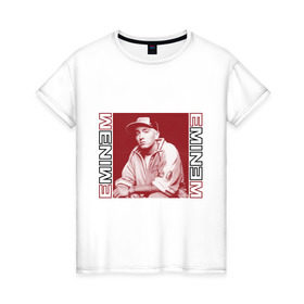 Женская футболка хлопок с принтом Eminem в кепке в Петрозаводске, 100% хлопок | прямой крой, круглый вырез горловины, длина до линии бедер, слегка спущенное плечо | eminm | slim shady | еминем | реп | репчик | рэп