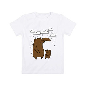 Детская футболка хлопок с принтом Мишки под дождем в Петрозаводске, 100% хлопок | круглый вырез горловины, полуприлегающий силуэт, длина до линии бедер | животные | мишки | мишки под дождем | прикольные картинки
