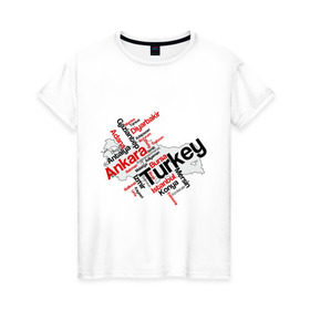 Женская футболка хлопок с принтом Турция (крупные города) в Петрозаводске, 100% хлопок | прямой крой, круглый вырез горловины, длина до линии бедер, слегка спущенное плечо | turkey | для туристов | туристические | турция