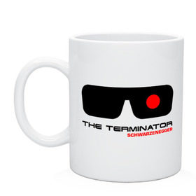 Кружка с принтом The Terminator в Петрозаводске, керамика | объем — 330 мл, диаметр — 80 мм. Принт наносится на бока кружки, можно сделать два разных изображения | Тематика изображения на принте: terminator | очки терминатор | терминатор | шварценеггер | шварцнеггер