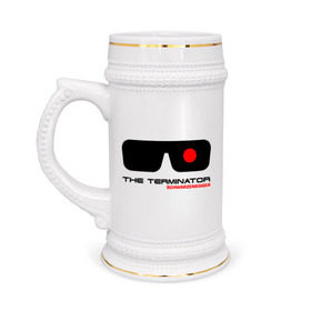 Кружка пивная с принтом The Terminator в Петрозаводске,  керамика (Материал выдерживает высокую температуру, стоит избегать резкого перепада температур) |  объем 630 мл | terminator | очки терминатор | терминатор | шварценеггер | шварцнеггер