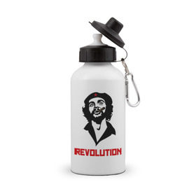 Бутылка спортивная с принтом Che Guevara Revolution в Петрозаводске, металл | емкость — 500 мл, в комплекте две пластиковые крышки и карабин для крепления | Тематика изображения на принте: че гевара