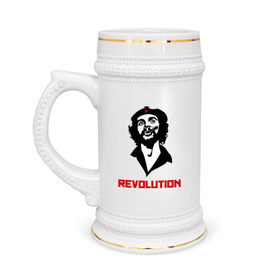 Кружка пивная с принтом Che Guevara Revolution в Петрозаводске,  керамика (Материал выдерживает высокую температуру, стоит избегать резкого перепада температур) |  объем 630 мл | Тематика изображения на принте: че гевара
