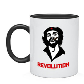 Кружка двухцветная с принтом Che Guevara Revolution в Петрозаводске, керамика | объем — 330 мл, диаметр — 80 мм. Цветная ручка и кайма сверху, в некоторых цветах — вся внутренняя часть | че гевара