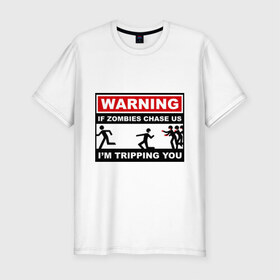 Мужская футболка премиум с принтом warning zombi в Петрозаводске, 92% хлопок, 8% лайкра | приталенный силуэт, круглый вырез ворота, длина до линии бедра, короткий рукав | Тематика изображения на принте: 