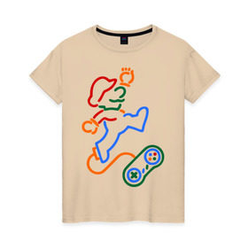 Женская футболка хлопок с принтом Марио с пультом в Петрозаводске, 100% хлопок | прямой крой, круглый вырез горловины, длина до линии бедер, слегка спущенное плечо | Тематика изображения на принте: 8 bit | 8 бит | nintendo | марио | нинтендо